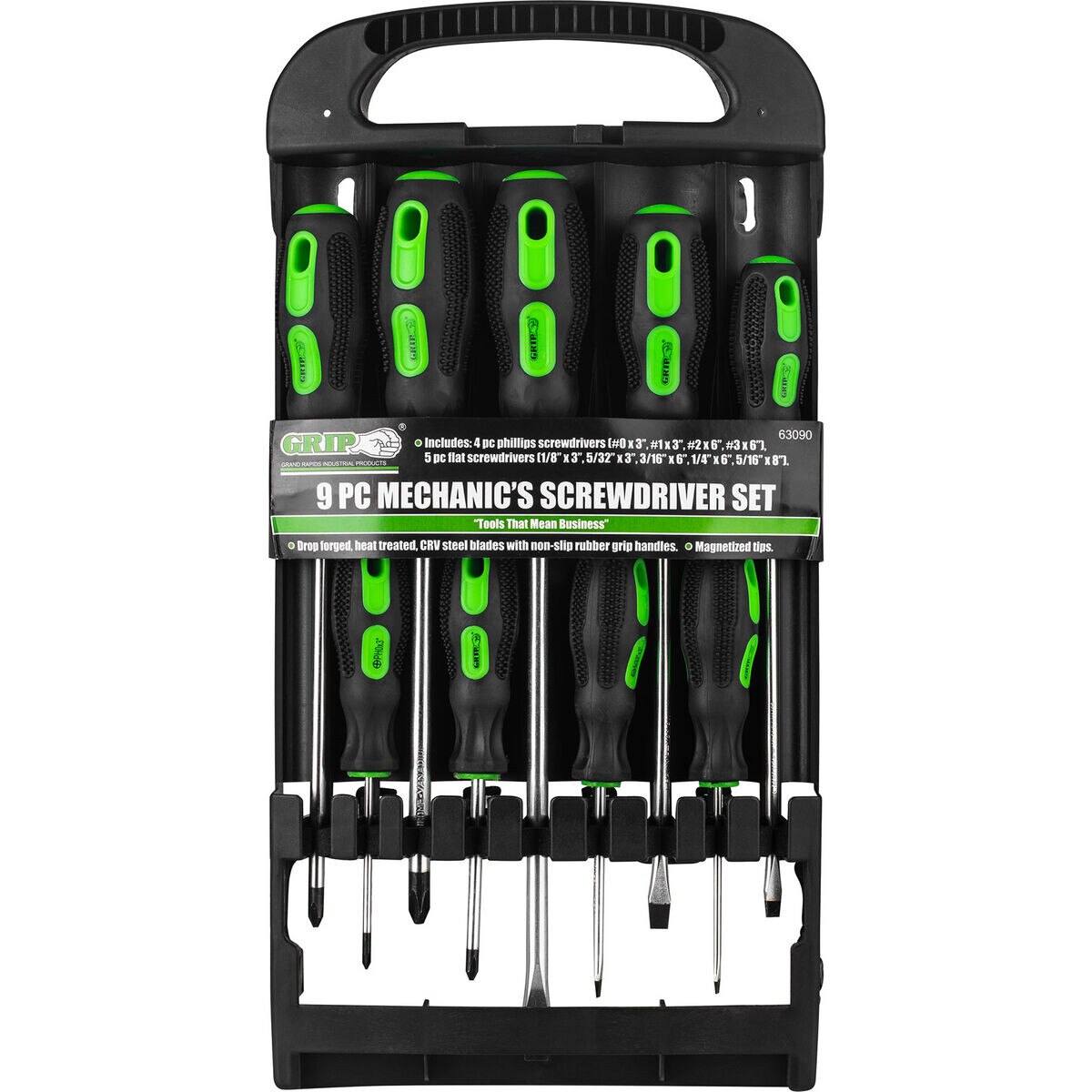 Grip Tools 63090 9 Piece Mechanic's Screwdriver Set